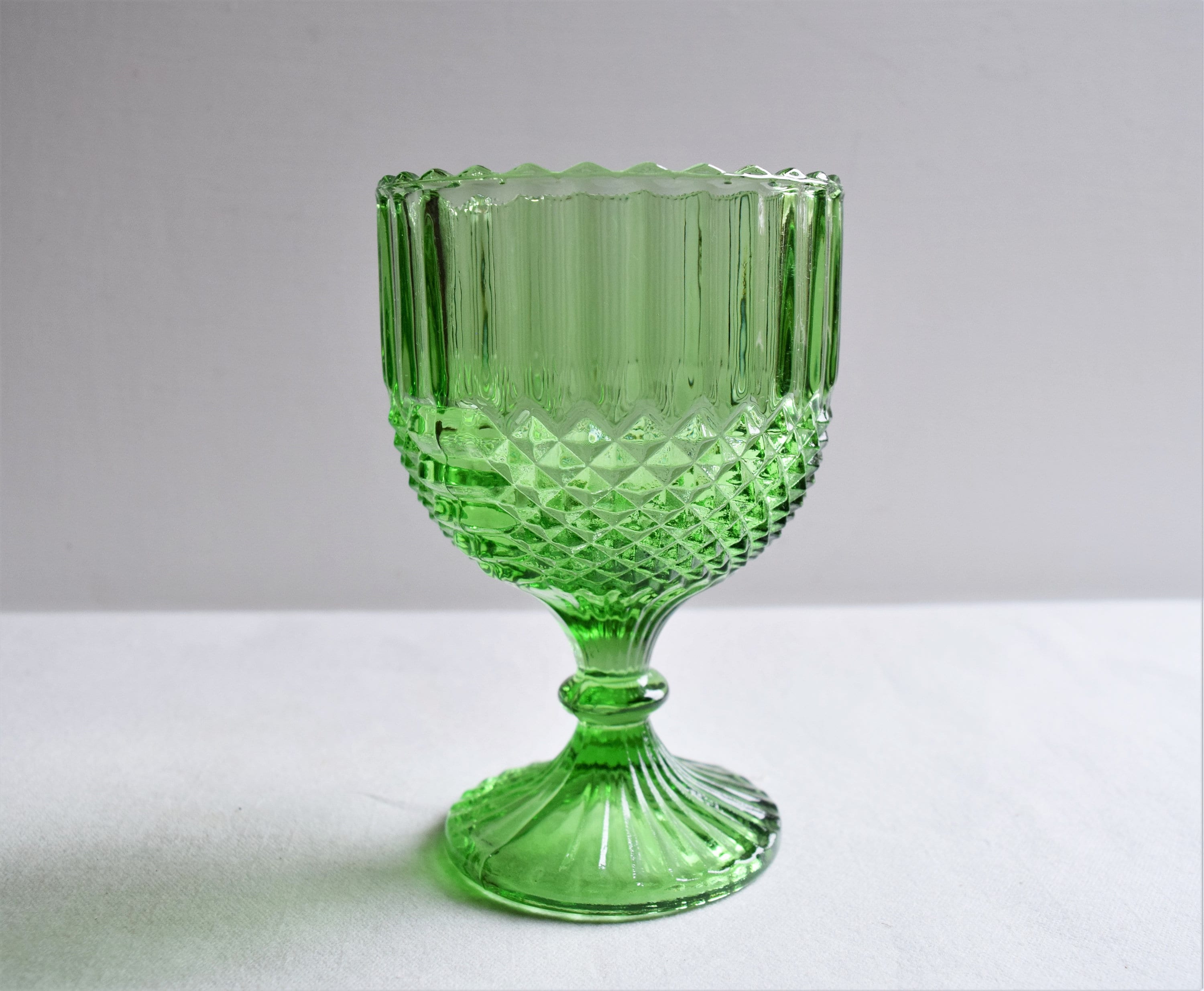 Emerald Green Anchor Hocking Goblets / Large Green Chalice/ Candy Dish ...