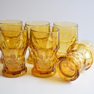 Set of 6 Large Amber Anchor Hocking Tumblers Glasses 14 Fl oz.