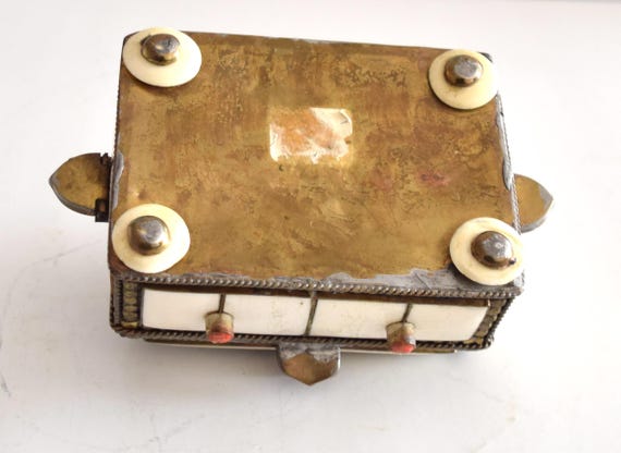 Brass & Ceramic Jewelry Box: Hinged Lid Trinket D… - image 4