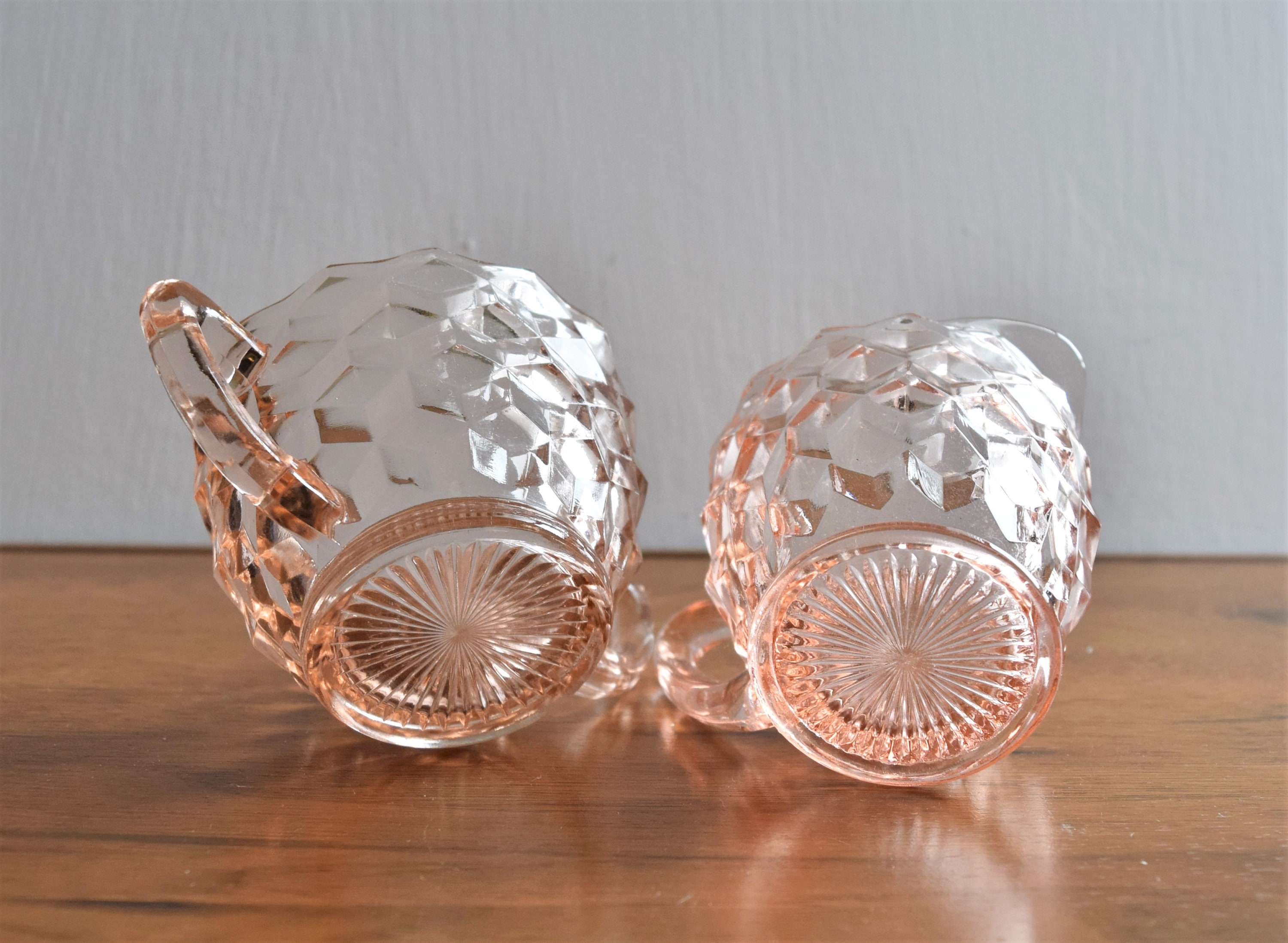Pink Depression Glass Diamond Pattern Sugar and Creamer