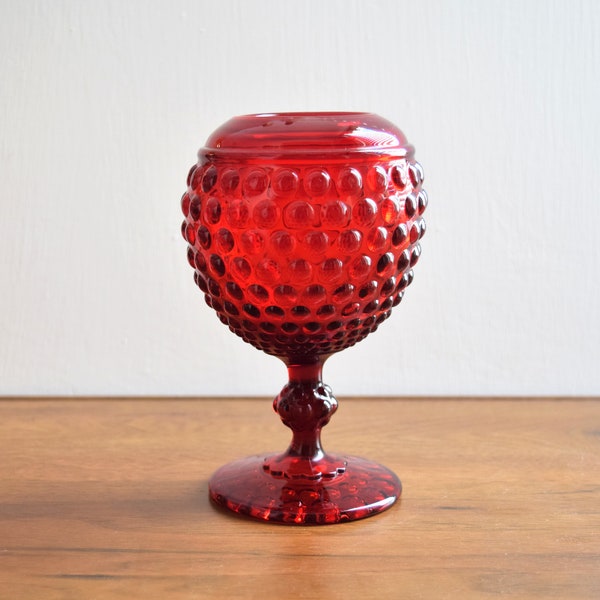 Red Glass Hobnail Pedestal Ivy Bowl Vase/ Red  Footed Votive