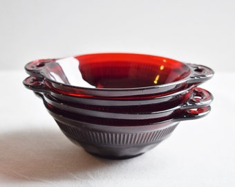 Set of 4 Ruby Red Anchor Hocking Bowls/ Dessert Bowls/ Glass Fruit Bowls