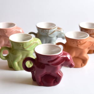 Vintage Frankoma Pottery Mugs: Democrat Donkey Set, 1977-1984