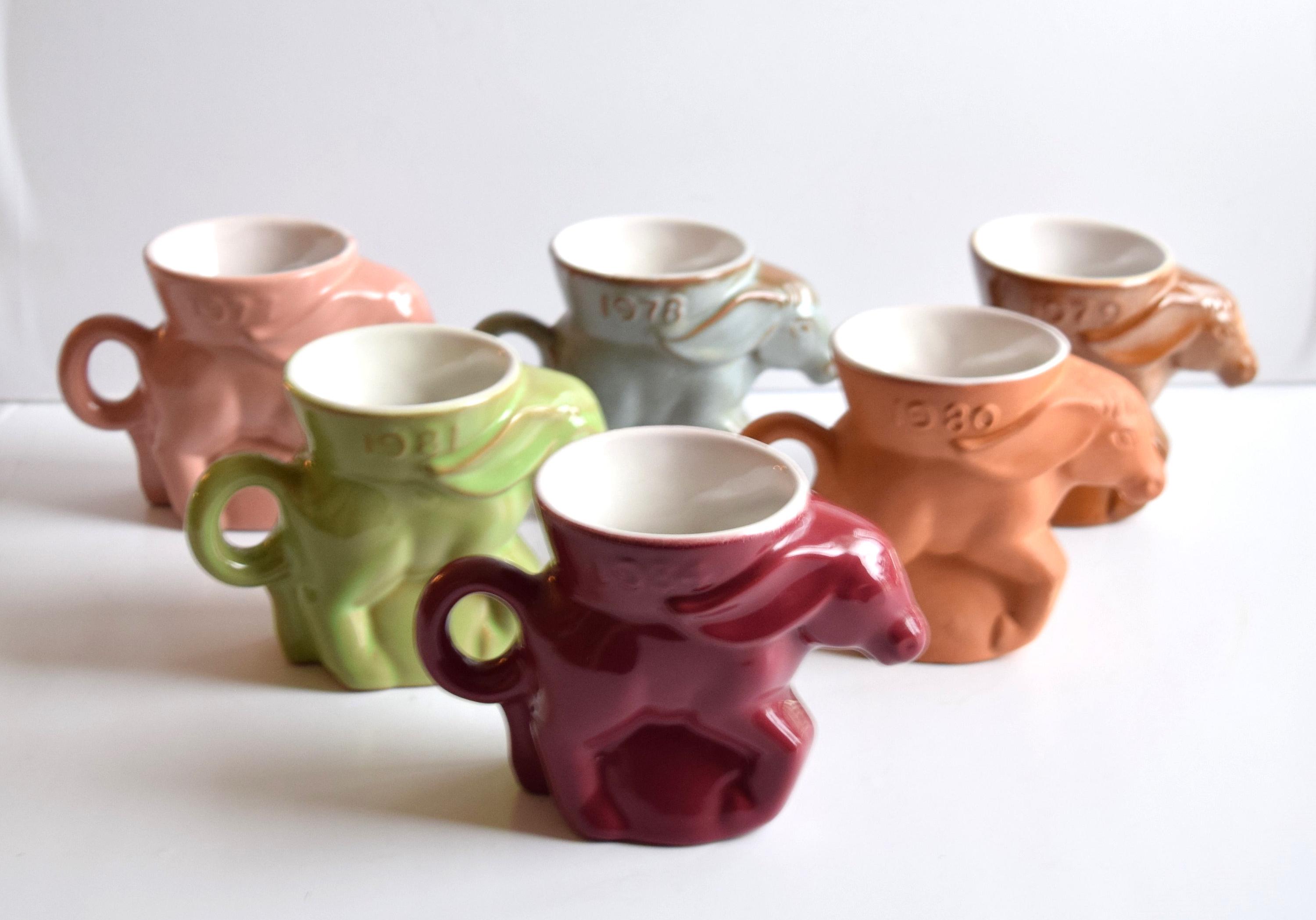 Set of 6 Frankoma Pottery Mugs Democrat Donkey From 1977, 1978, 1979, 1980 1981 and 1984 Collector's Mugs