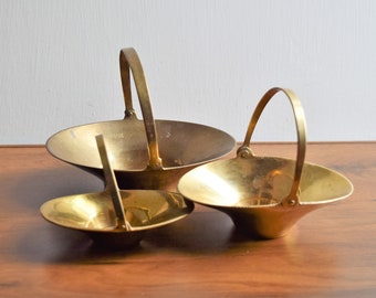 Nesting Set of 3 Brass Dishes Made in India/Brass Household Novelties/ Brass Nesting Baskets