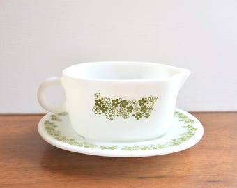 Pyrex Spring Blossom Gravy Boat With Underplate Milk Glass Gravy Boat