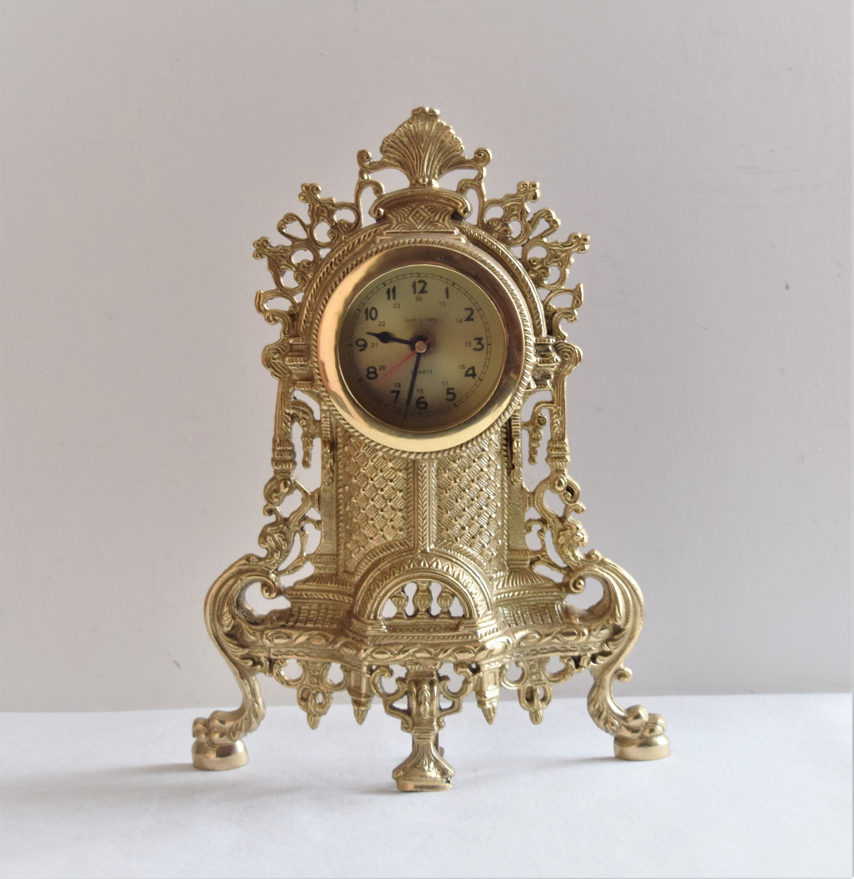 Heavy Ornate Brass Clock/Vintage BrassFrame Clocks/ Tabletop Brass
