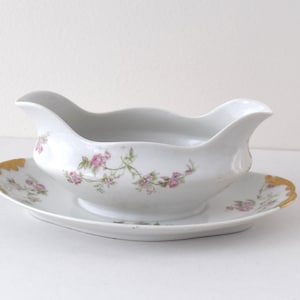 Molheira com prato inferior acoplado M Redon PL Limoges Rosa Floral