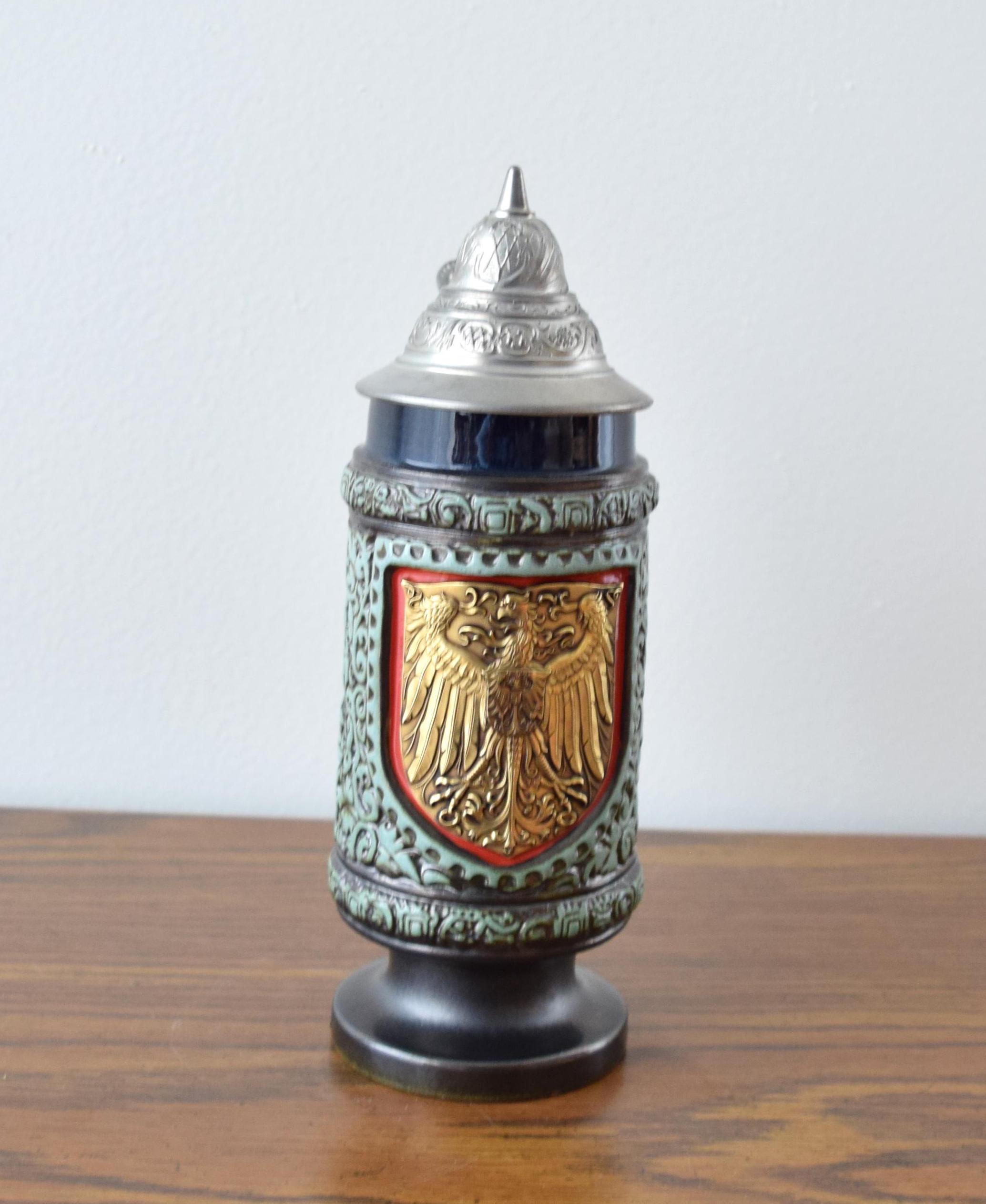 ドイツ製　アンティーク　陶器ビールジョッキOriginal KING ヴィンテージ ドイツ製ビアジョッキ オリジナルキング：金属製蓋
