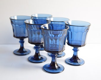 Set of 6 Blue Small Wine Goblets 4-5 Fl Oz Wine Glasses 4-7/8" Tall Goblets