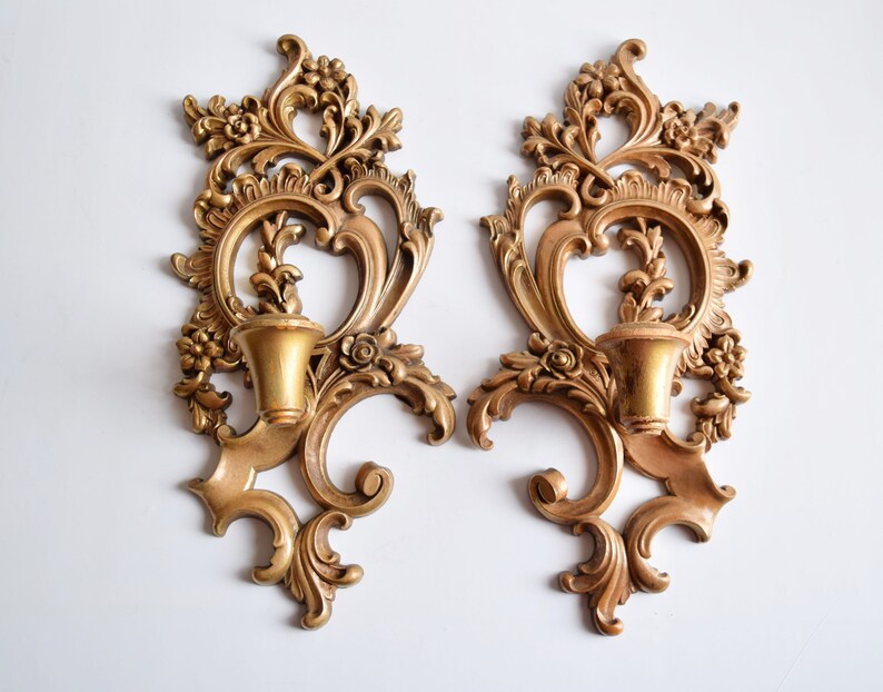 Pair of Syroco Wall Candle Holders Vintage Sconces Etsy