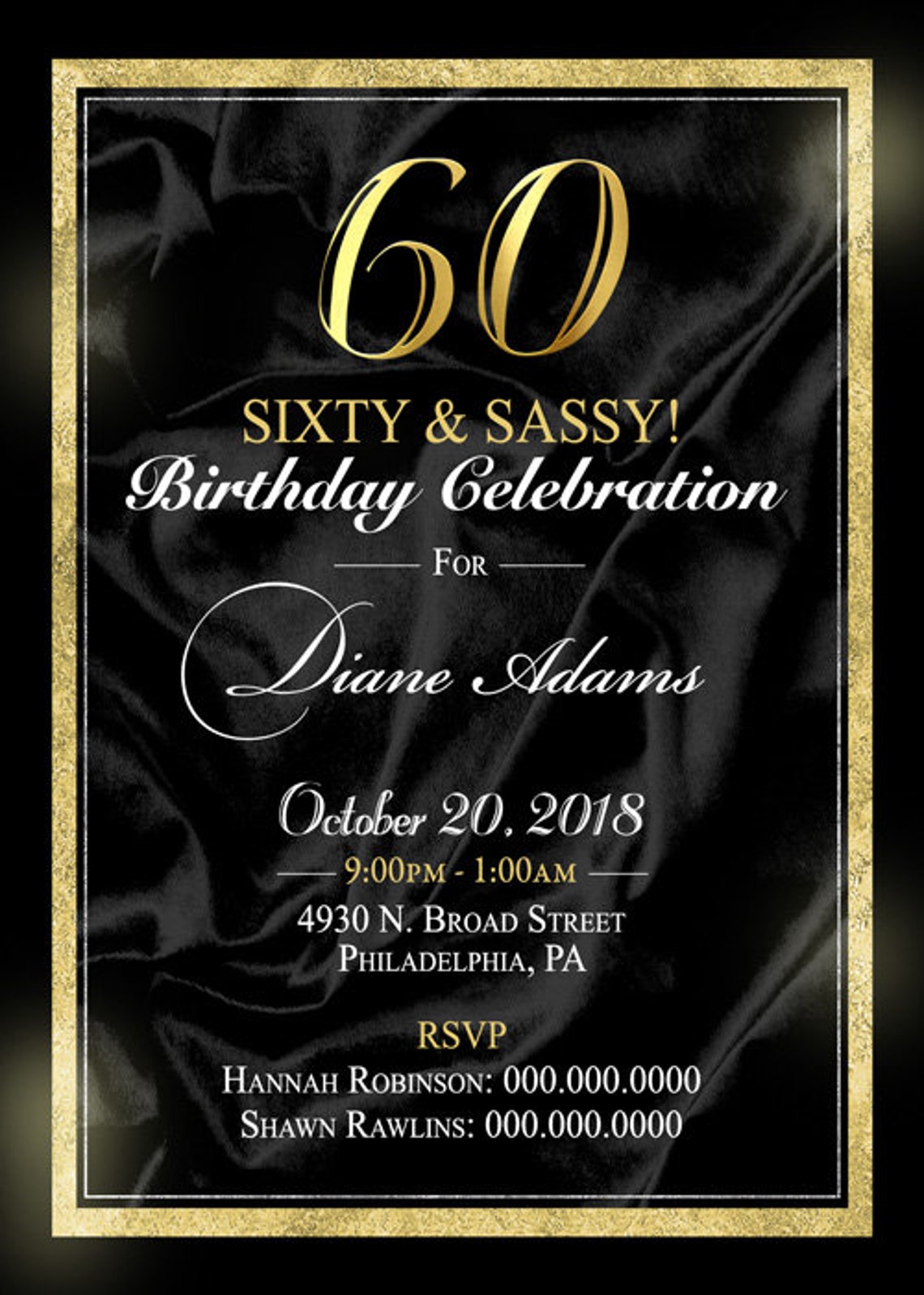 Black & Gold Birthday Invite Template 4x6in Etsy UK