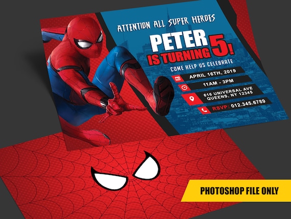 Modele De Photoshop Invitation Anniversaire Spiderman Etsy Modele De Photoshop Invitation Anniversaire Spiderman Etsy