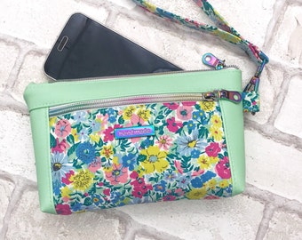 Liberty of London, Clutch With Wristlet Strap, Wildflower purse, Zipper Pouch, Wristlet wallet, Mothers Day gift
