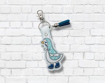 Silly Goose Keychain: Embroidered Vinyl Bag Tag - Trendy Meme