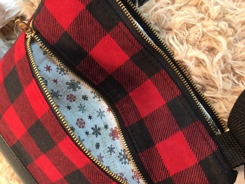 red and black plaid handbag