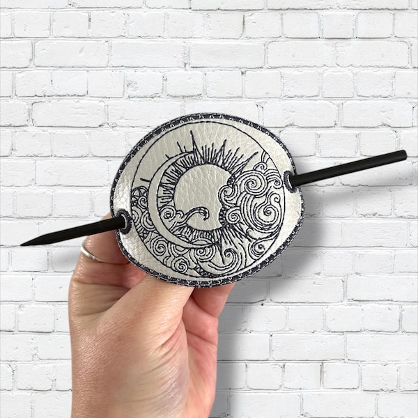 Embroidered Vinyl Hair Bun Holder: Sun and Moon
