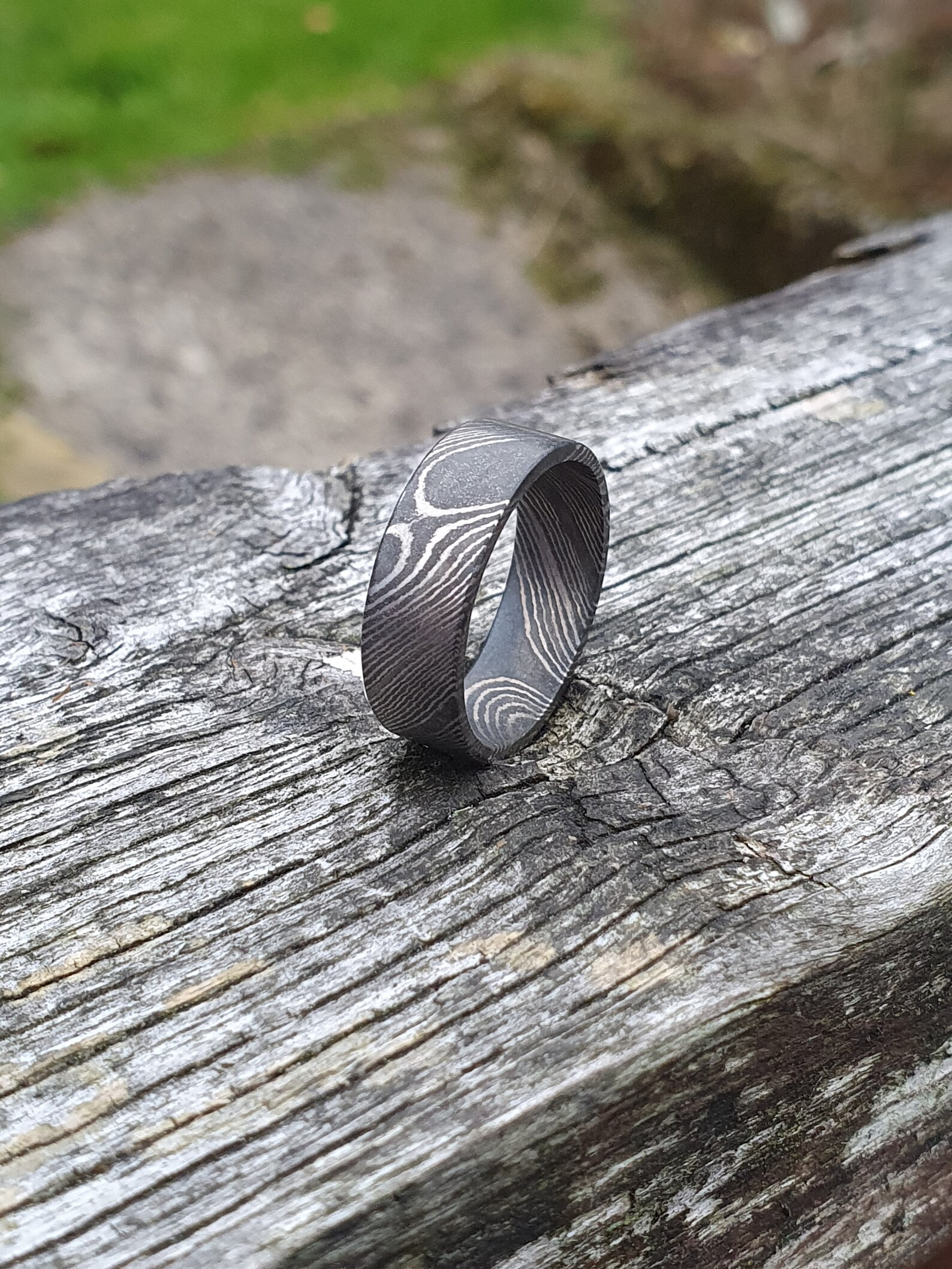 Damascus Ring Timascus Ring Mens Ring Titanium Damascus Etsy