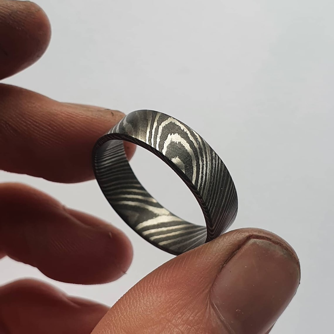 Damascus Ring Timascus Ring Mens Ring Titanium Damascus Etsy