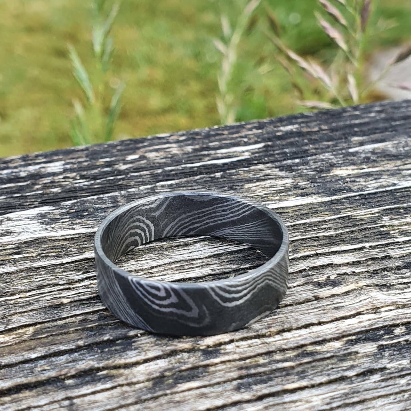 Damascus Ring Timascus Ring Mens Ring Titanium Damascus Etsy