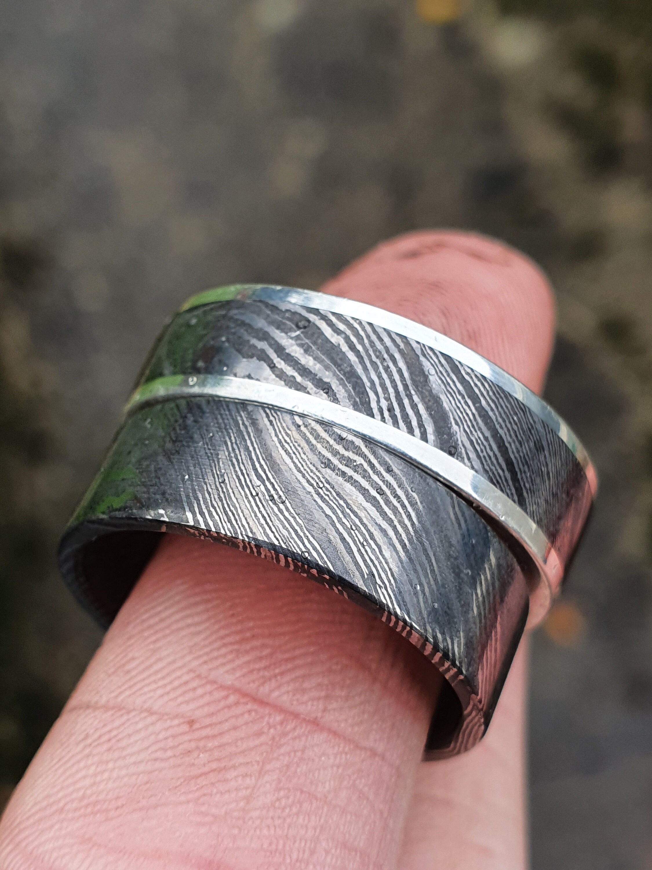 Damascus Ring Timascus Ring Mens Ring Titanium Damascus Etsy