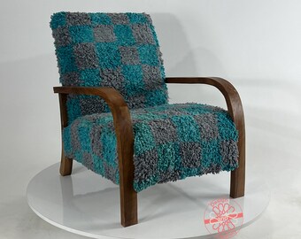 Handcrafted Moroccan Wool Accent Chair: Mid-Century Modern Armchair