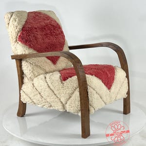 Moroccan Kilim Rug Accent Chair, Mid-Century Modern Lounge Chair, Retro Vintage Style Armchair, Cozy Dining Room Decor
