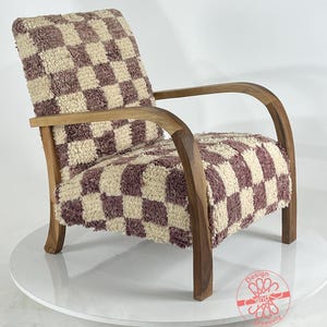 Cozy Dining Room Decor, Moroccan Kilim Rug Accent Chair, Mid-Century Modern Lounge Chair, Retro Vintage Style Armchair