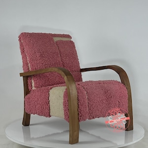Cozy Dining Room Decor, Moroccan Kilim Rug Accent Chair, Mid-Century Modern Lounge Chair, Retro Vintage Style Armchair