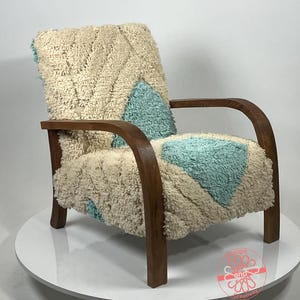 Cozy Dining Room Decor, Moroccan Kilim Rug Accent Chair, Mid-Century Modern Lounge Chair, Retro Vintage Style Armchair
