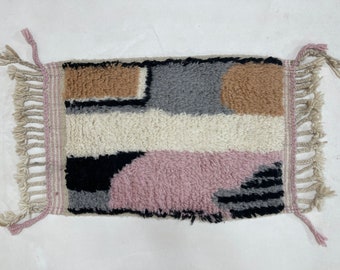2x3ft - Mini Moroccan Wool Carpet, Handmade Wool Rug, Atlas Mountains Decor,  Luxurious Vintage Beni Ourain Wool Rug, 60 cm x 93 cm