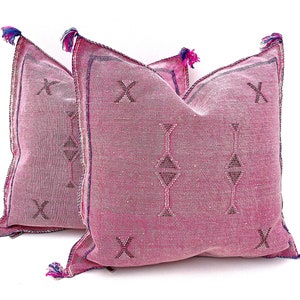 Handcrafted Pink Cactus Silk Pillow – Authentic Moroccan Elegance, Long-Lasting Colors