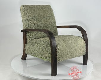 Handcrafted Moroccan Armchair: Purple Wool, Walnut Frame
