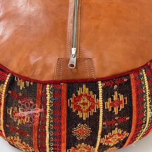 Moroccan pouffe, bohemian pouf, special moroccan pouf, genuine leather, functional pouf, mixed leather and tissue pouf, moroccan pouf cover image 5