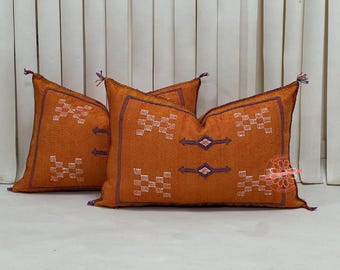 Orange Moroccan Pillow Cover: Handmade Sabra Silk Lumbar Pillow (13x20)