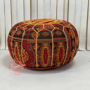 Moroccan pouffe, bohemian pouf, special moroccan pouf, genuine leather, functional pouf, mixed leather and tissue pouf, moroccan pouf cover image 2