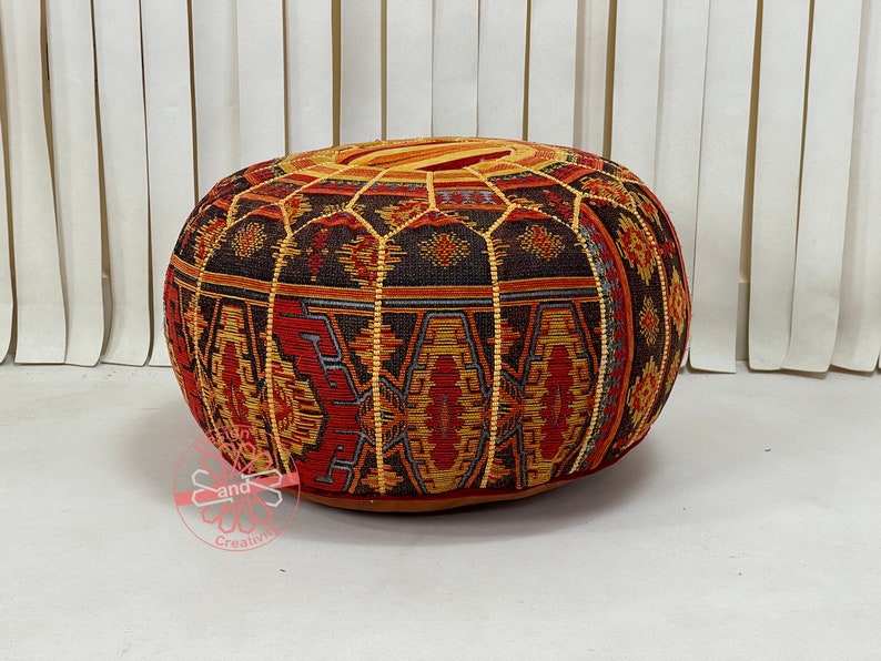 Moroccan pouffe, bohemian pouf, special moroccan pouf, genuine leather, functional pouf, mixed leather and tissue pouf, moroccan pouf cover image 2