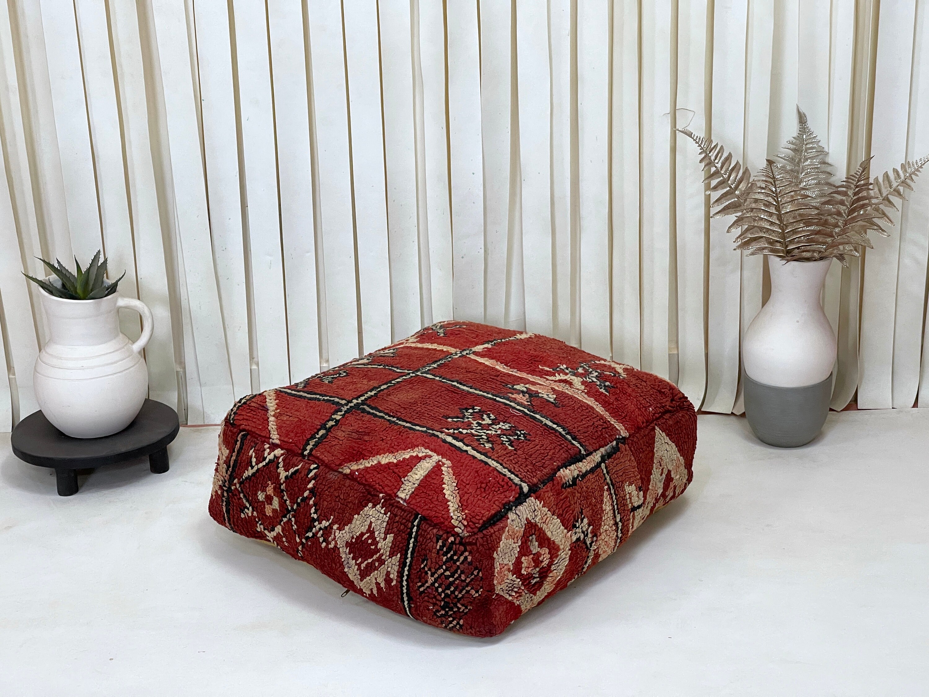 手織りウールフロアクッションカバー：ベルベルモロッコプーフ