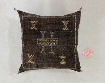 Funda De Almohada De Seda Con Cactus Marroquí Marrón: Cojín Sabra Hecho A Mano (20 X 20) - México