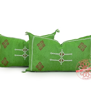 Green Pillows silk 13x20, Moroccan pillow cover, accent pillows, lumbar pillow cover, meditation pillow, navy lumbar pillow, unique pillows