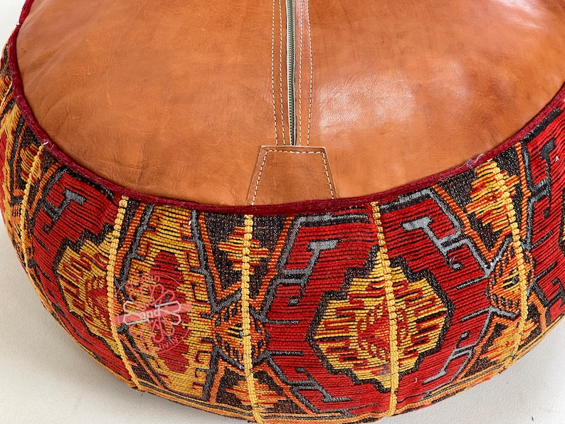 Moroccan pouffe, bohemian pouf, special moroccan pouf, genuine leather, functional pouf, mixed leather and tissue pouf, moroccan pouf cover image 6