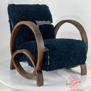 Moroccan Kilim Rug Accent Chair, Mid-Century Modern Lounge Chair, Retro Vintage Style Armchair, Cozy Dining Room Decor