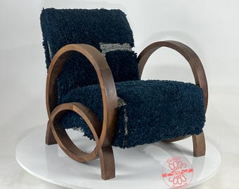 Handcrafted Moroccan Wool Armchair: Mid-Century Modern Accent Chair