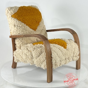 Cozy Dining Room Decor, Moroccan Kilim Rug Accent Chair, Mid-Century Modern Lounge Chair, Retro Vintage Style Armchair