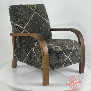 Cozy Dining Room Decor, Moroccan Kilim Rug Accent Chair, Mid-Century Modern Lounge Chair, Retro Vintage Style Armchair