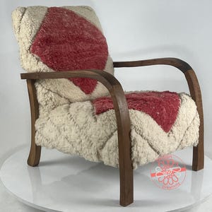 Mid-Century Modern Lounge Chair, Retro Vintage Style Armchair, Cozy Dining Room Decor, Moroccan Kilim Rug Accent Chair