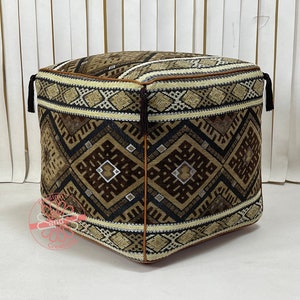 Square moroccan pouf, interior home decor, mixed leather & tissue pouf, moroccan pouf cover, pouf ottoman boho, seat cushion, moroccan decor