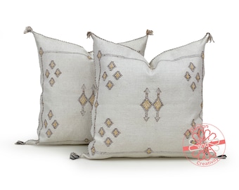 Handmade Cactus Silk Pillow Cover 24x24: Moroccan Sabra Cushion