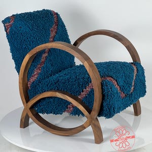 Cozy Dining Room Decor, Moroccan Kilim Rug Accent Chair, Mid-Century Modern Lounge Chair, Retro Vintage Style Armchair