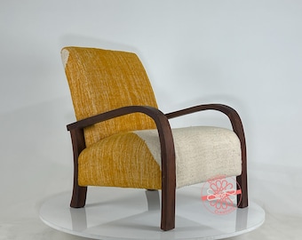 Handcrafted Moroccan Wool Armchair: Mid-Century Modern Accent Chair